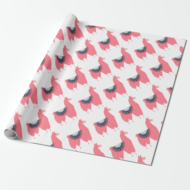 Niedliches rosa Lama Geschenkpapier (Ungerollt)