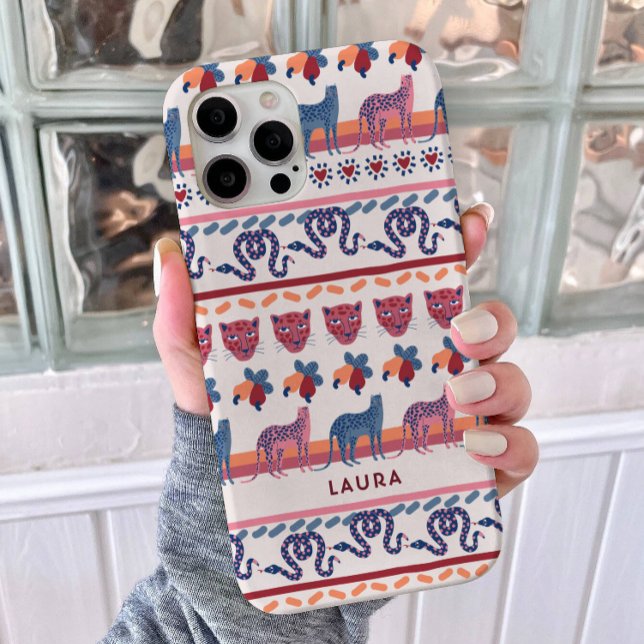 Niedliches rosa Leopard Muster Mix Strip Custom Case-Mate iPhone Hülle (Von Creator hochgeladen)