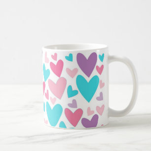 Niedliches rosa lila und blaues Herz-Muster Tasse