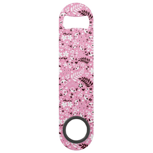niedliches rosa Muster der Vögel und der Blumen Speed Flaschenöffner (Vorderseite)