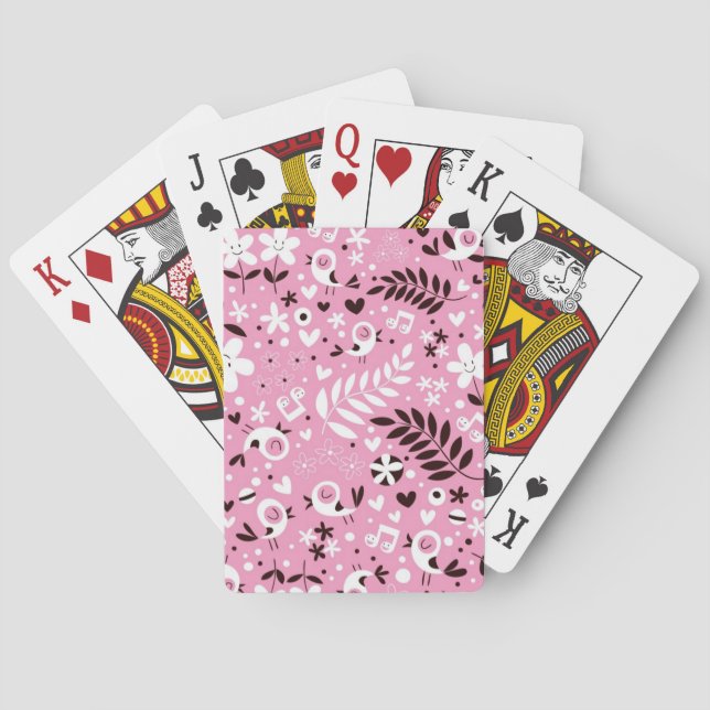 niedliches rosa Muster der Vögel und der Blumen Spielkarten (Rückseite)