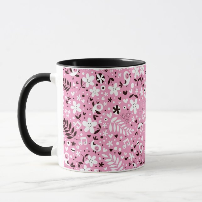niedliches rosa Muster der Vögel und der Blumen Tasse (Links)