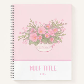Niedliches rosa Notebook mit handgezeichnet Blume Notizbuch