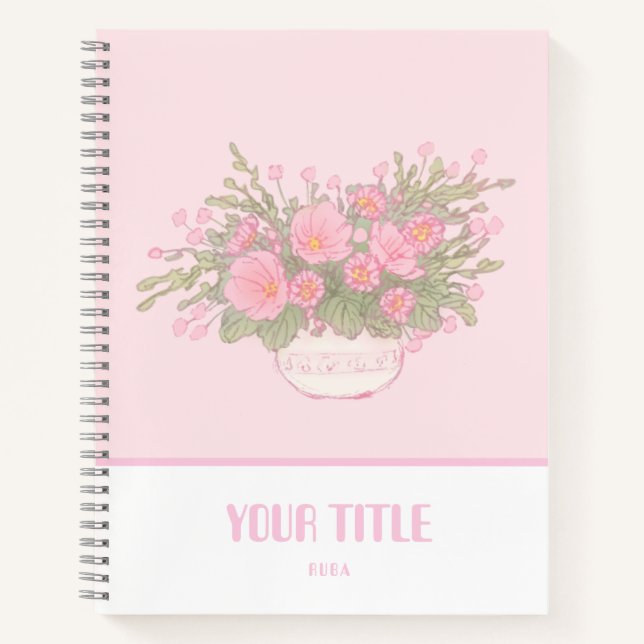 Niedliches rosa Notebook mit handgezeichnet Blume Notizbuch (Vorderseite)