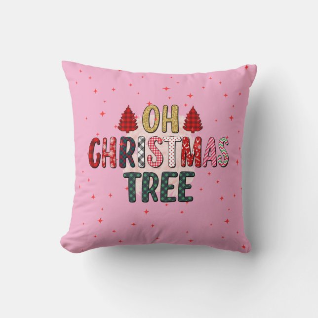 Niedliches Rosa OH Weihnachtsbaum-Sonderfamilie Fo Kissen (Vorderseite)
