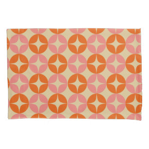 Niedliches rosa Orange Mitte Mod geometrisches Mus Kissenbezug