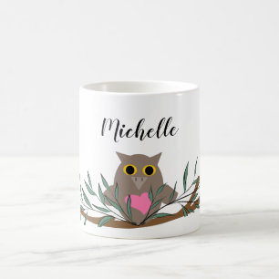 Niedliches rosa Owl auf Branntname Kaffeetasse
