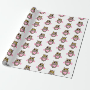 Niedliches Rosa Owl Herz Geschenkpapier