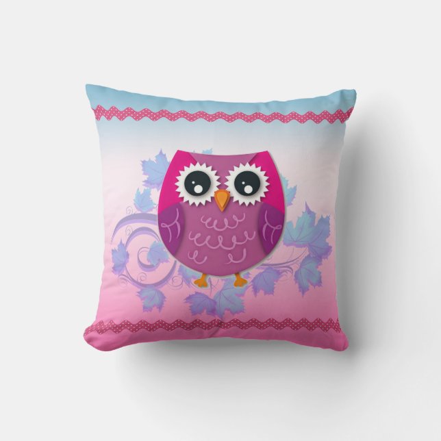 Niedliches rosa Owl Illustration Kissen (Vorderseite)