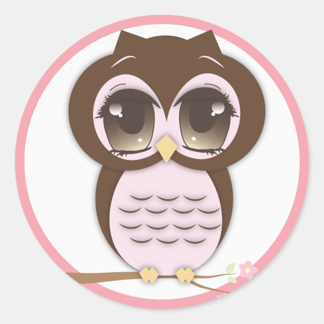 Niedliches Rosa Owl Lil Girl Runder Aufkleber (Vorderseite)