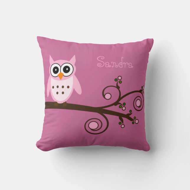Niedliches Rosa Owl Personalisiert Girl's Room Kissen (Vorderseite)