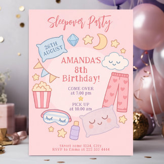 Niedliches rosa Party mit Stars und Popcor Einladung