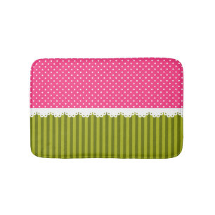 Niedliches rosa Polka-Punkt-Grün Stripes Muster Badematte