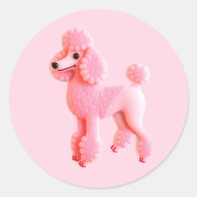 Niedliches rosa Poodle Runder Aufkleber (Vorderseite)