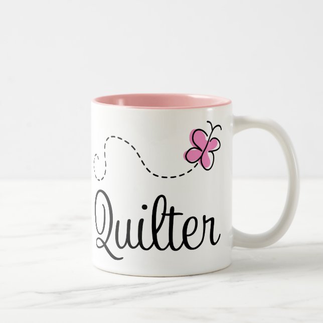 Niedliches rosa Quilter Geschenk Zweifarbige Tasse (Rechts)