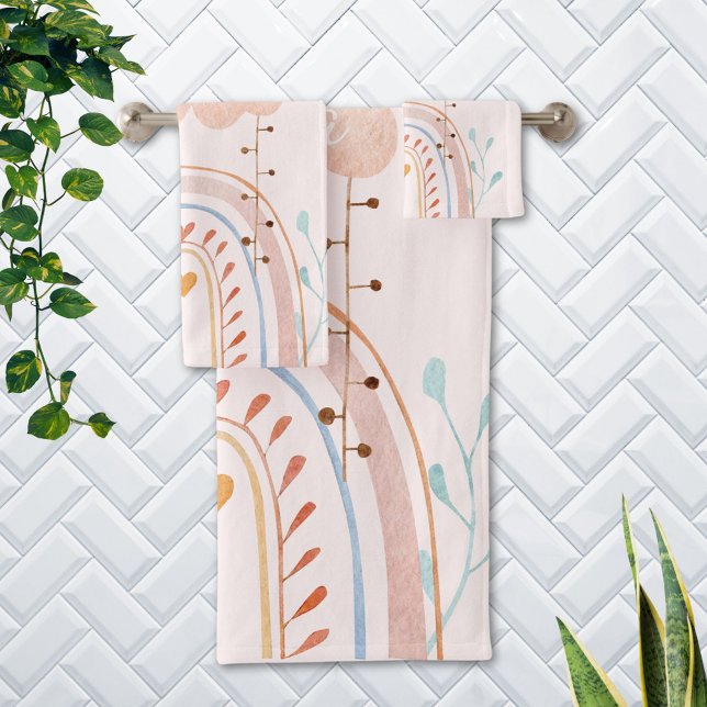 Niedliches Rosa Regenbogen Kinder Badhandtuch Set (In situ Bathroom wall)