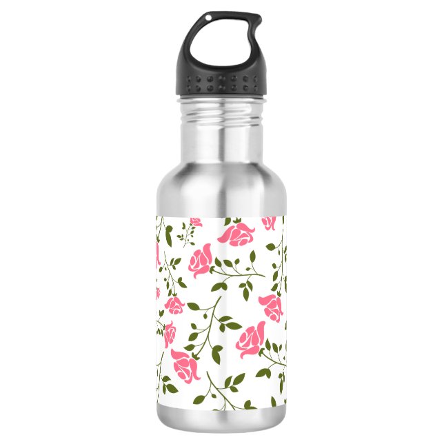 Niedliches rosa Rosenmuster Trinkflasche (Vorderseite)
