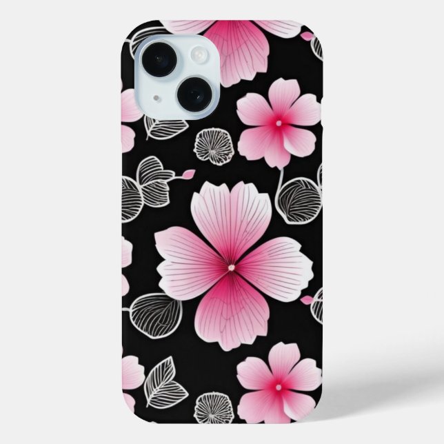 Niedliches rosa Sakura-Muster auf schwarzem Hinter Case-Mate iPhone Hülle (Rückseite)