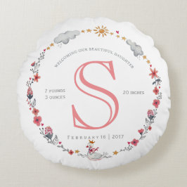 Niedliches rosa Schwanengeburtsstatistiken Kinderz Rundes Kissen