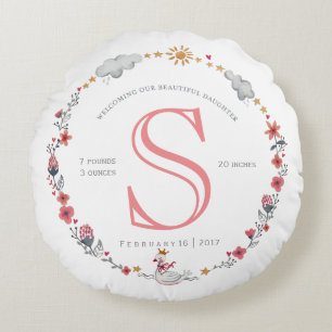 Niedliches rosa Schwanengeburtsstatistiken Kinderz Rundes Kissen