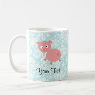 Niedliches rosa Schwein; Aquamariner Damast Tasse