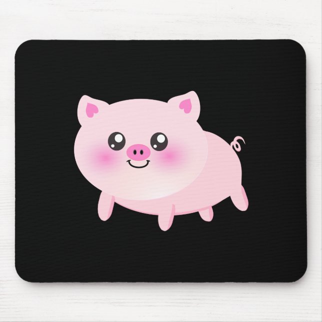 Niedliches rosa Schwein auf Schwarzem Mousepad (Vorne)