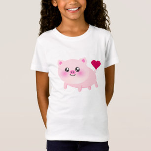 Niedliches rosa Schwein auf Schwarzem T-Shirt