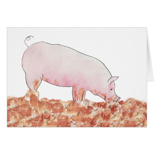 Niedliches rosa Schwein im Muck Funny Wasserfarbe  (Vorderseite (Horizontal))