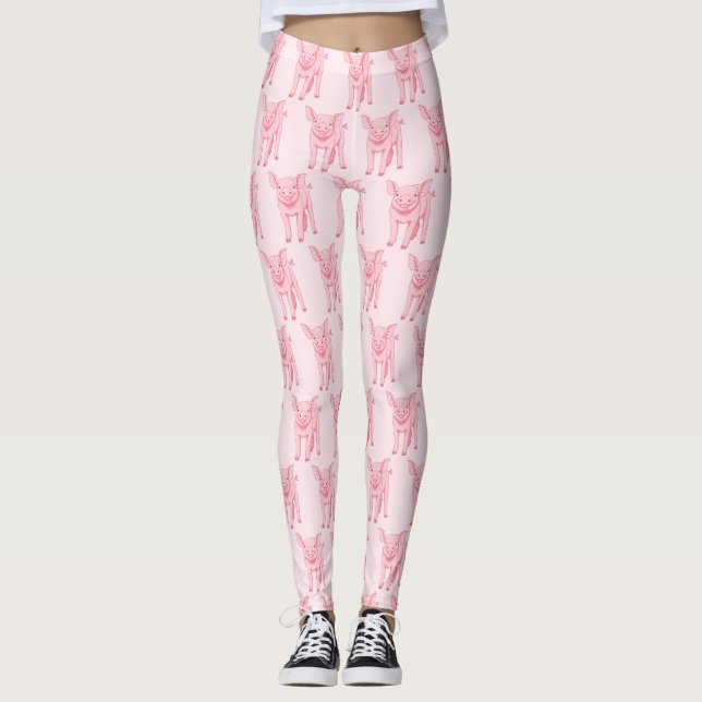 Niedliches Rosa Schwein Leggings (Vorderseite)