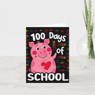 Niedliches rosa Schwein mit Herz 100 Schultage 100 Karte