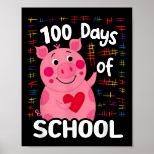 Niedliches rosa Schwein mit Herz 100 Schultage 100 Poster