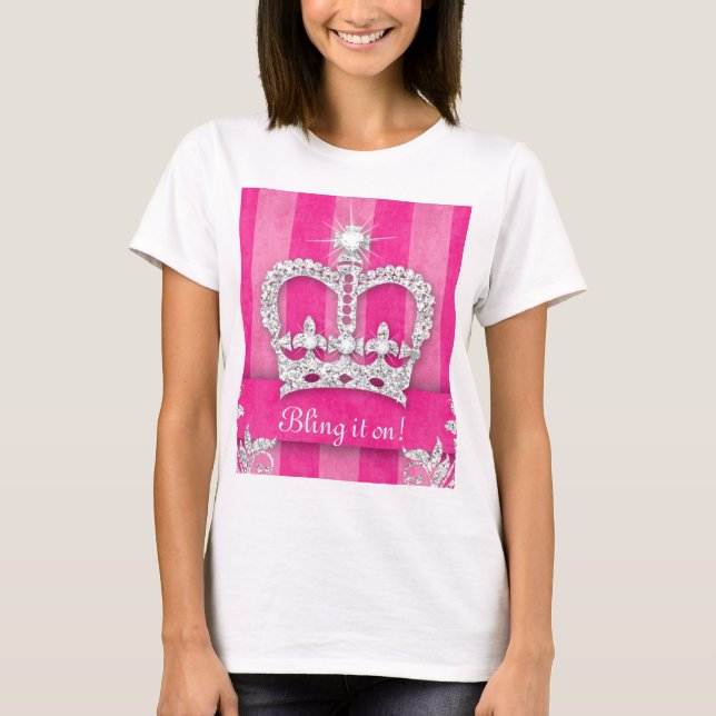 Niedliches rosa Silber Prinzessin-Crown Bling It T-Shirt (Vorderseite)