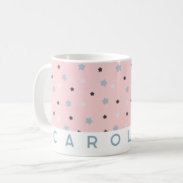 Niedliches rosa Sternmuster Personalisierter Name  Kaffeetasse (Vorderseite Links)