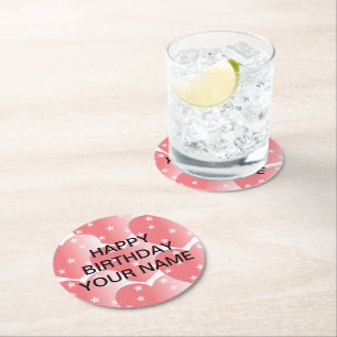 Niedliches rosa Sternmuster Runder Pappuntersetzer