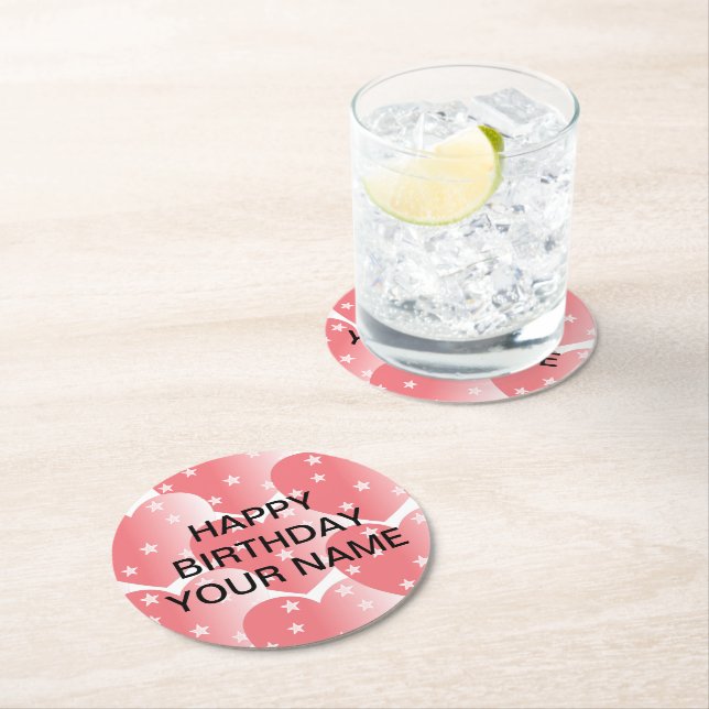 Niedliches rosa Sternmuster Runder Pappuntersetzer (Vor Ort)