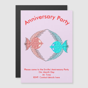 Niedliches Rosa und Blaue Liebe Vögel Custom Anniv Magneteinladung