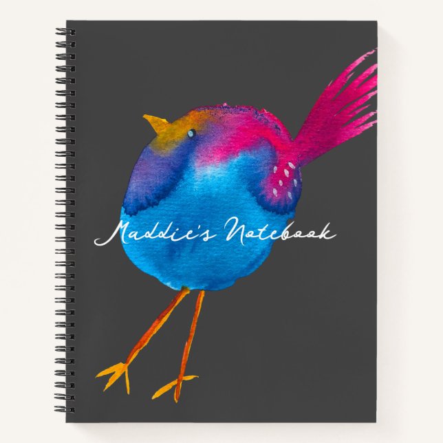 Niedliches Rosa und Blaue Vogelart Notizbuch (Vorderseite)