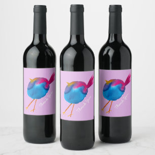 Niedliches Rosa und Blaue Vogelart Weinetikett