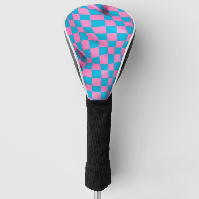 Niedliches rosa und blaues Abstraktes Prüfplatinen Golf Headcover (Vorderseite)
