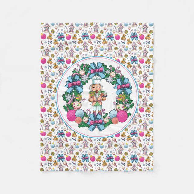 Niedliches Rosa und blaues Weihnachtslied Fleecedecke (Vorderseite)