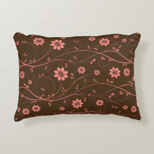 Niedliches rosa und braun zartes Blumenmuster Zierkissen
