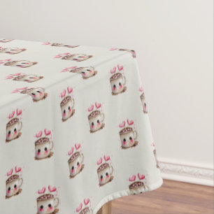 Niedliches rosa und cremefarbenes Kakao-Muster Tischdecke