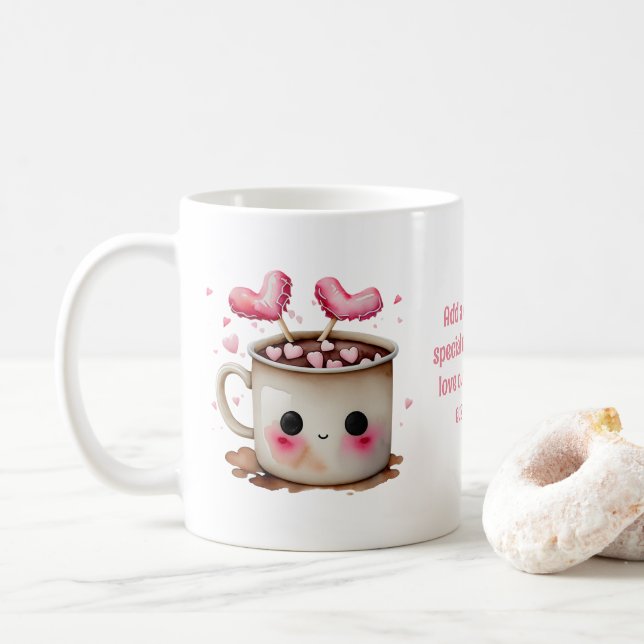 Niedliches Rosa und cremefarbenes Wasser - Kakao L Kaffeetasse (Mit Donut)