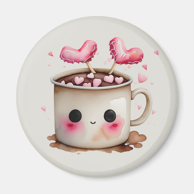 Niedliches Rosa und cremefarbenes Wasser - Kakao T Magnet (Vorne)