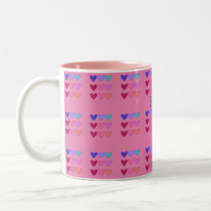 Niedliches Rosa und farbenfrohe Herzen Frauen Zweifarbige Tasse