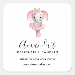 Niedliches Rosa und Grau Elefant Ballerina Busines Quadratischer Aufkleber