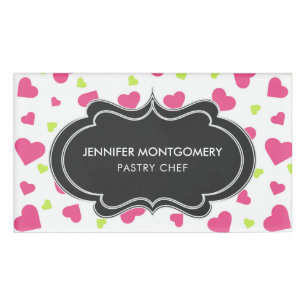 Niedliches rosa und grünes Herz-Kreislauf-Muster Namenschild