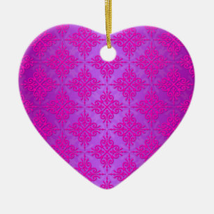Niedliches rosa und Lila Damaskusmuster Keramik Ornament