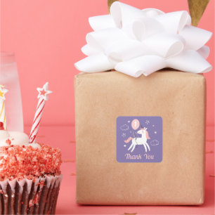 Niedliches Rosa und Lila Einhorn Geburtstag Vielen Quadratischer Aufkleber