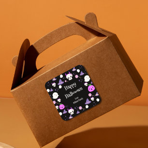 Niedliches Rosa und Lila Ghost Happy Halloween Quadratischer Aufkleber